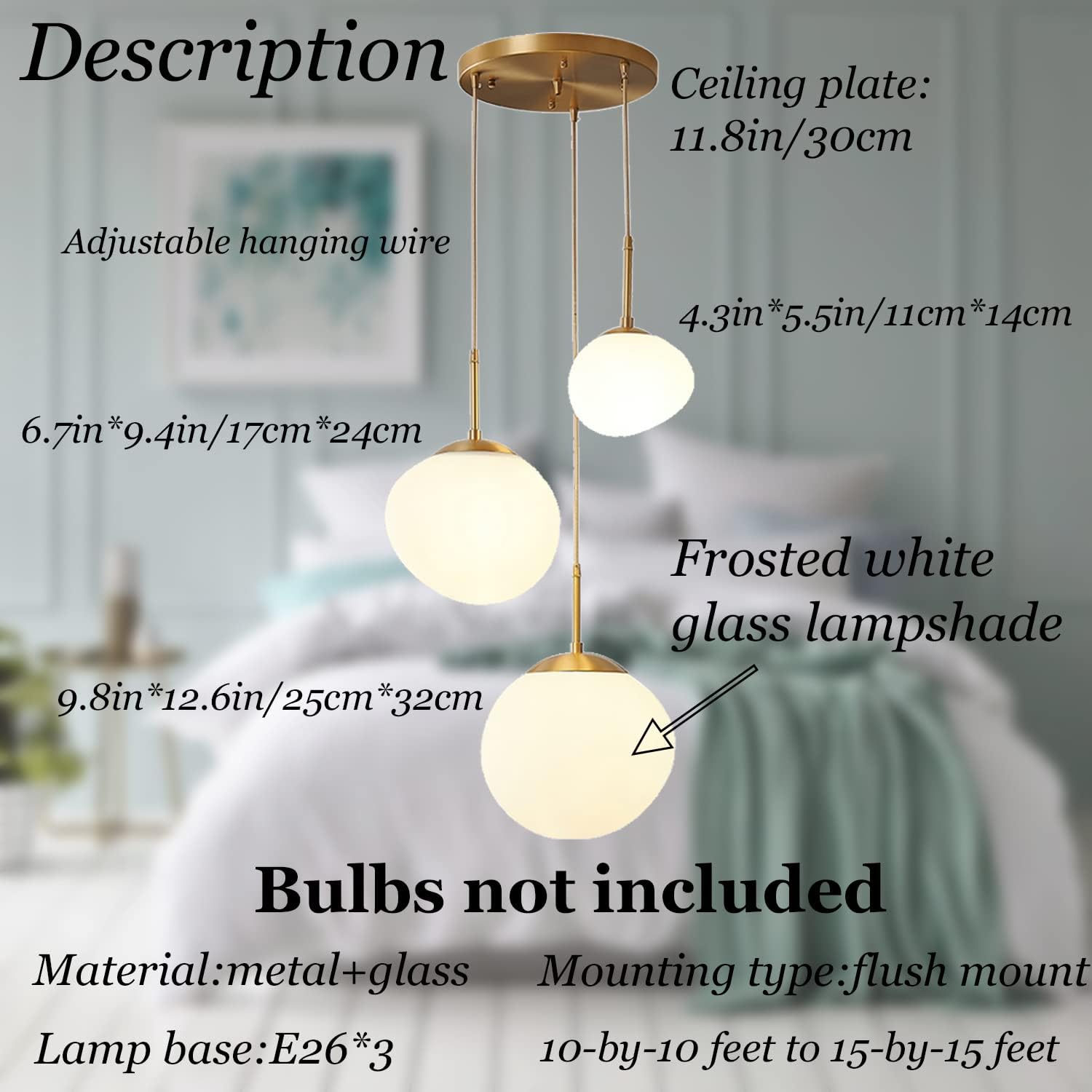 FINE MAKER Modern Glass Globe Kitchen Pendant Light, 3 Irregular Stone-Shaped Glass Lampshade Flush Mount Ceiling Light, Adjustable Pendant Lamp Room LightDining Room Kitchen Island(E26), Gold, White
