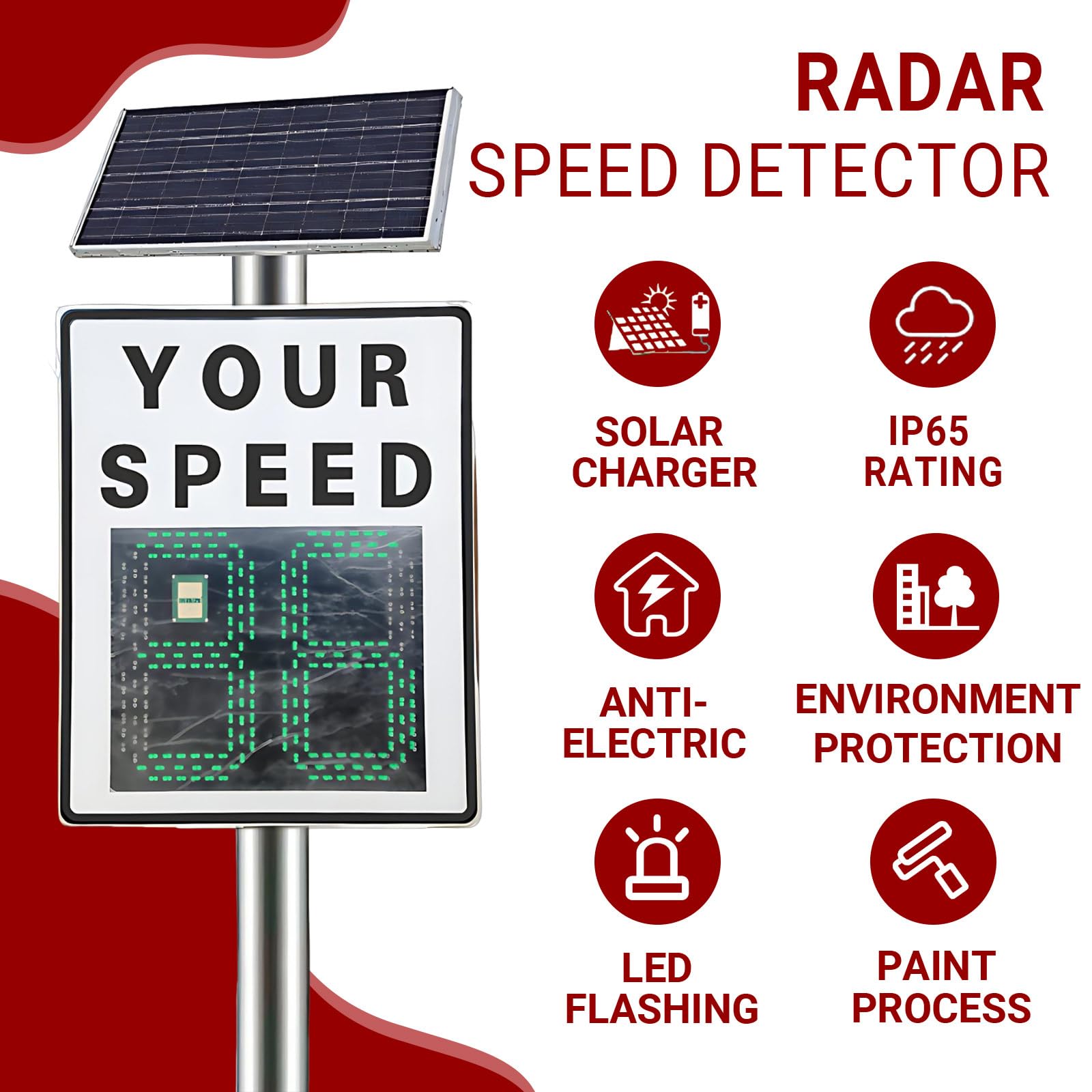 60 X 90Cm Señal De Radar De Velocidad Solar, con Indicador De Velocidad Y Control Remoto, con Detector De Límite De Velocidad Y Pantalla Led, 336 Led E Intermitente Ajustable White