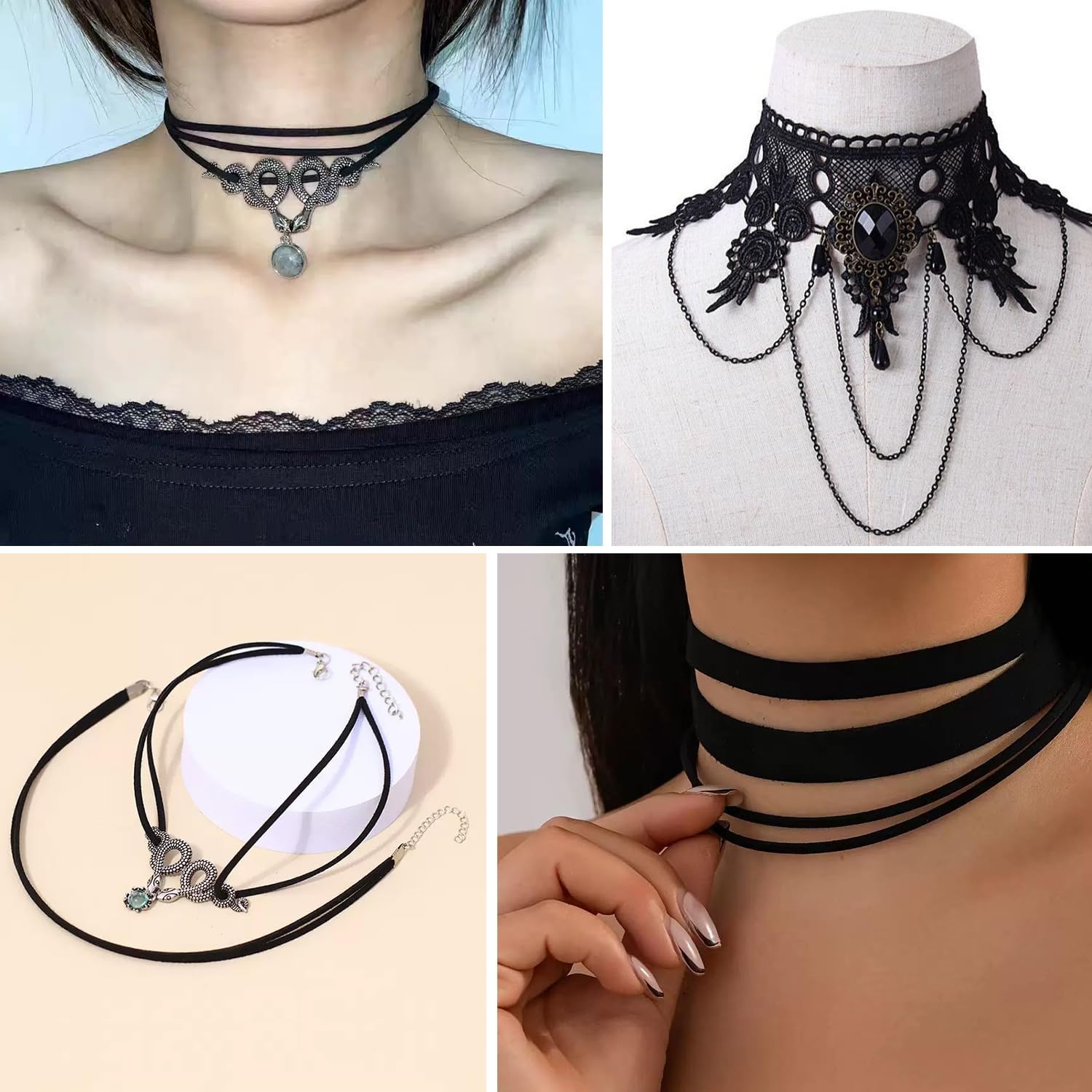 25 Pcs Gothic Grunge Y2K Accessories for Women - Goth Punk Jewelry Set Victorian Choker Necklace & Vintage Earrings Pack Dark Aesthetic Stainless Steel Rings Moon Cross Necklace for Alternative Fashion - Image 3