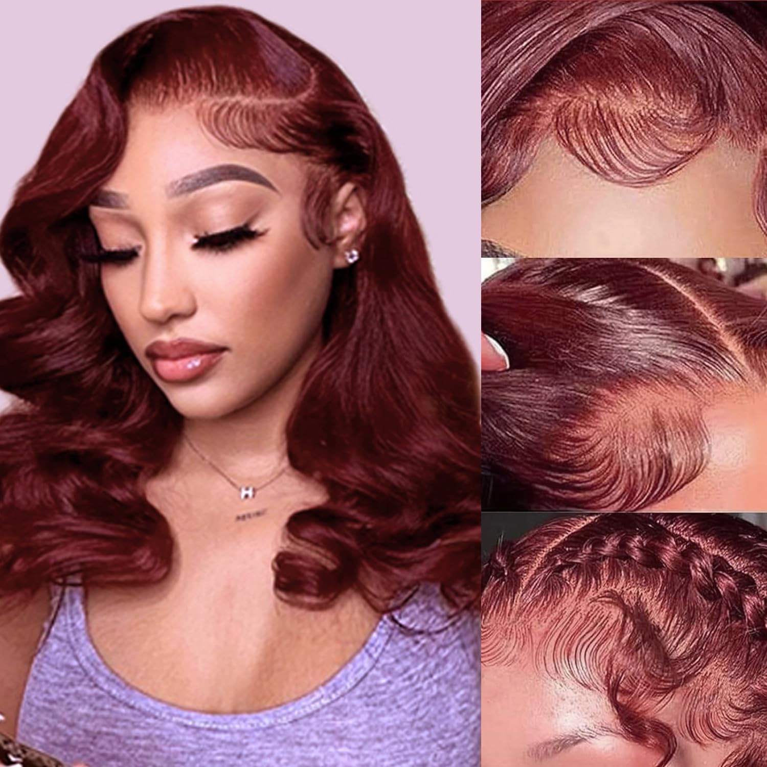 Cfaimity Reddish Brown Bob Wig Human Hair Body Wave 13x4 HD Lace Front Wigs Human Hair 14Inch 33# Body Wave Lace Frontal Wig Pre Plucked 180% Density