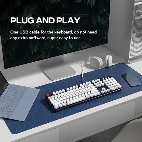 Miniatura 4 de Teclado de computadora con cable, teclado de máquina de escribir retro, llave redonda de tamaño completo, teclado USB Plug and Play para PC, laptop,