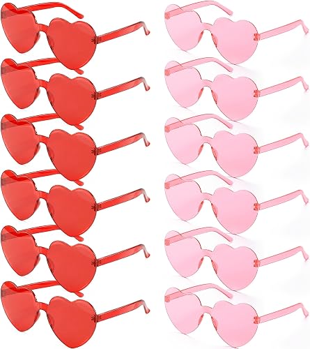JOYIN 12 Packs Valentine's Day Plum Pink and Red Heart Shaped Sunglasses, Classroom Exchange Gift for Kids, Classroom Holiday Prizes, Sunglasses for Women and Girl
