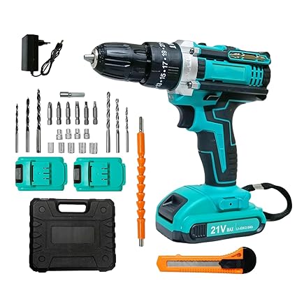 CORDLESS DRILL MACHINE KIT Cordless Drill x2-21V Batterywith 2 Speed and 24pc Accessories Cordless Drill (10 mm Chuck Size) Electric screwdriver Power tool Compact design DIY projects