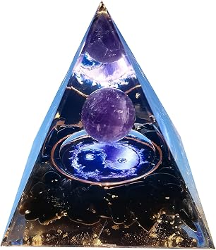 Mokeum Orgone Pyramid for Positive Energy, Amethyst Crystal Sphere Pyramid, Protection Crystals Energy Generator for Stress Reduce Healing Meditation Attract Wealth Luck Amethyst-Taiji