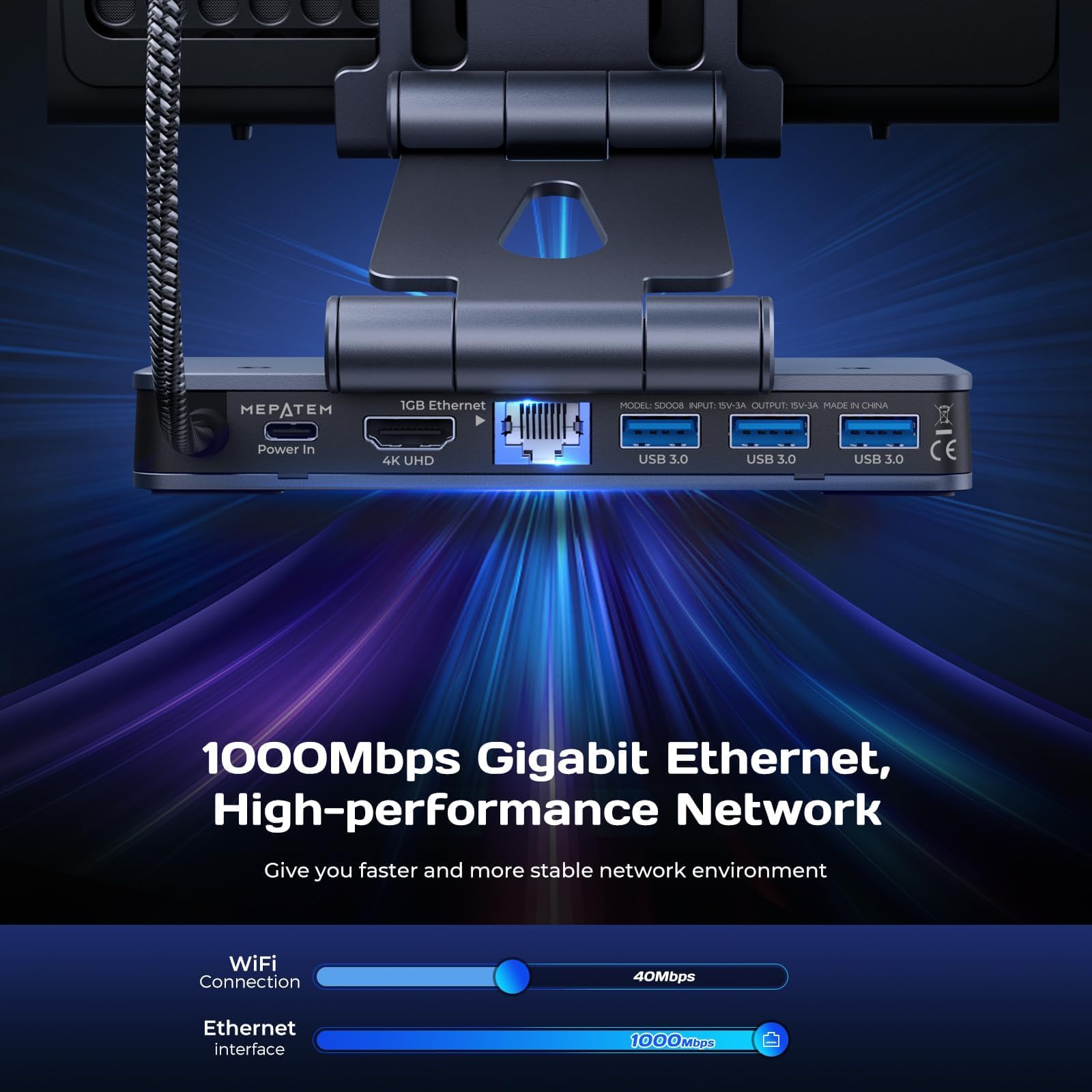 Docking station Steam Deck Dock: supporto regolabile 6 in 1 Hub Stream Deck Accessori con HDMI 2.0 4K @ 60Hz TV/1Gb Ethernet/3* USB-A 3.0/PD 3.0 Ricarica rapida per Steam, iPad, altri smartphone nero