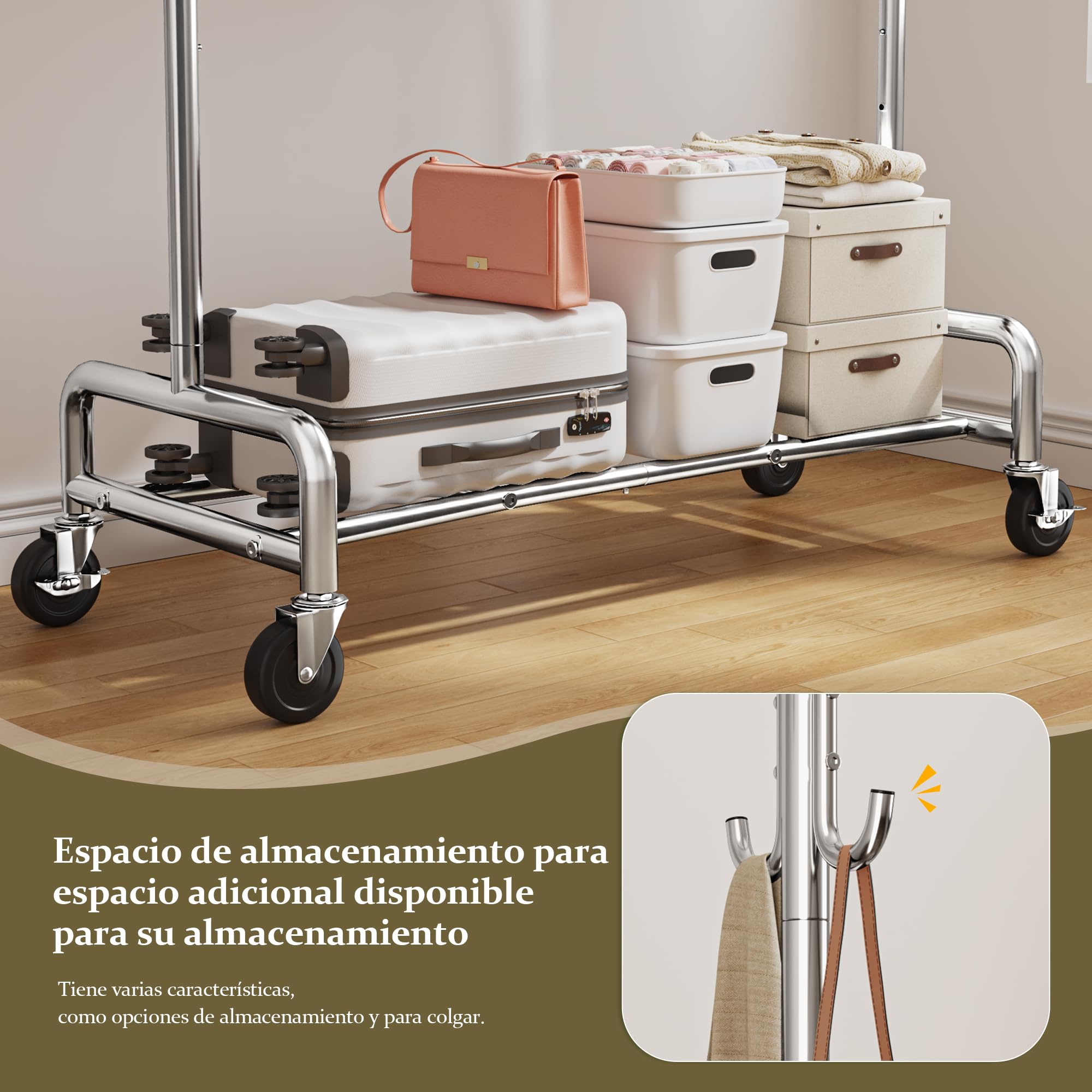131–189cm Extensible Perchero Burro Ropa con Ruedas, Plata | 140kg Capacidad de Carga, 146-170cm Altura regulable,para Abrigos,Chaquetas de Invierno,Camisas, Dormitorio, Residencia