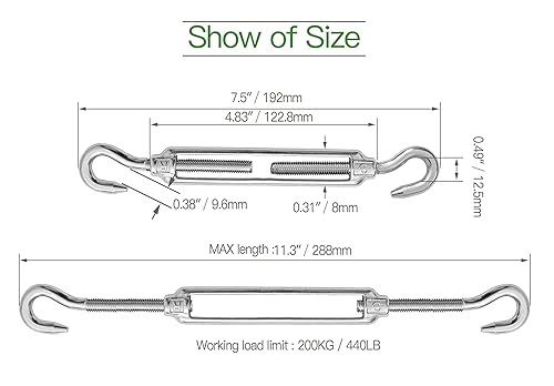 Miniatura 50 de Tensor de ojo y ojo M6, tensor de acero inoxidable 304 resistente tensión de cuerda de alambre 5 PC