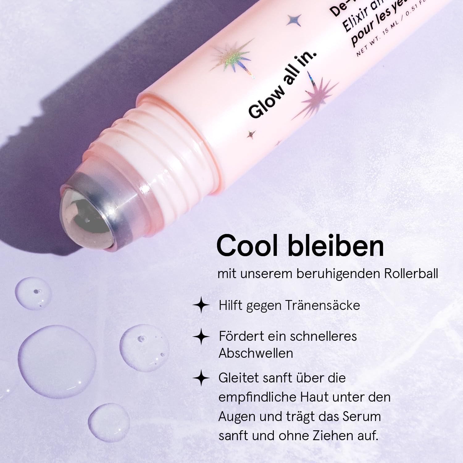 grace & stella, Augenroller mit Augencreme genen Falten und Augenringe mit Retinol & Koffein Augen-Roll-On mit Augencreme gegen Tränensäcke (15ml)