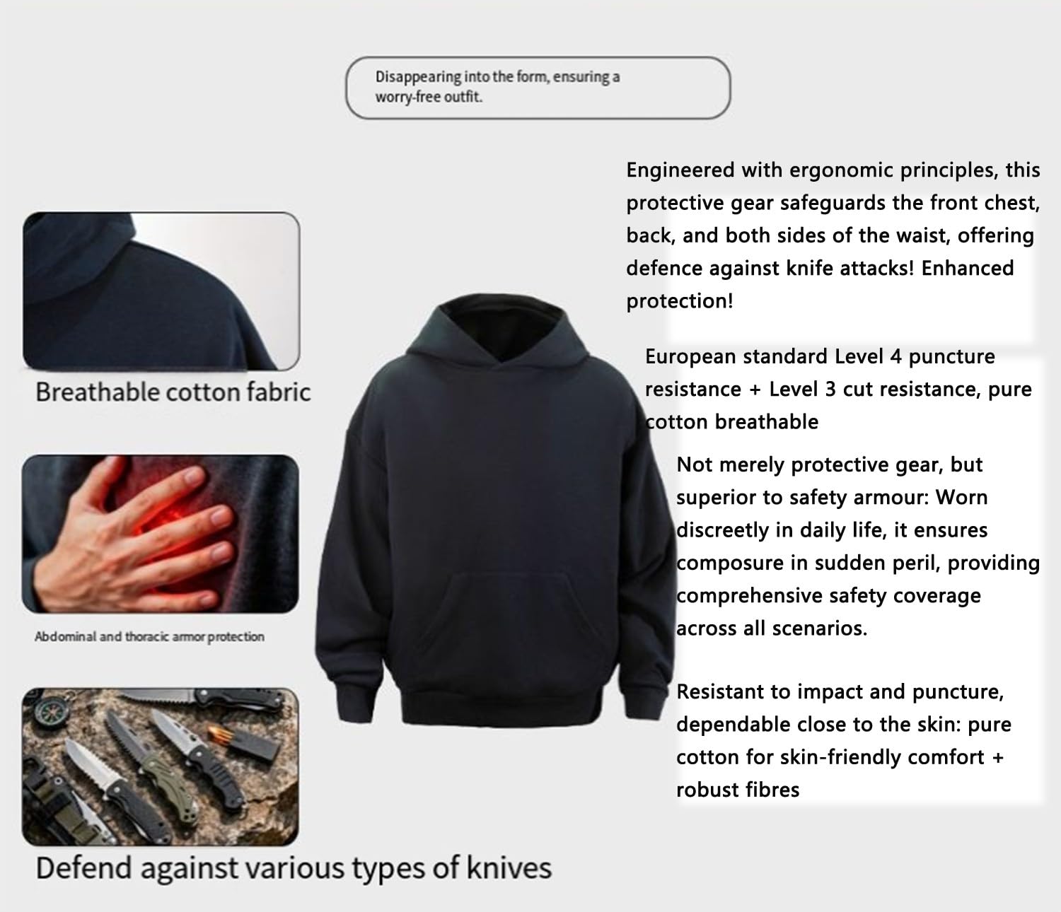 BLUEZY Ropa Antipuñaladas Chaqueta Táctica, Chalecos Anticortes Y Antipuñaladas Ropa De Seguridad Anticortes Chaleco Security para Protección De Seguridad Personal XL