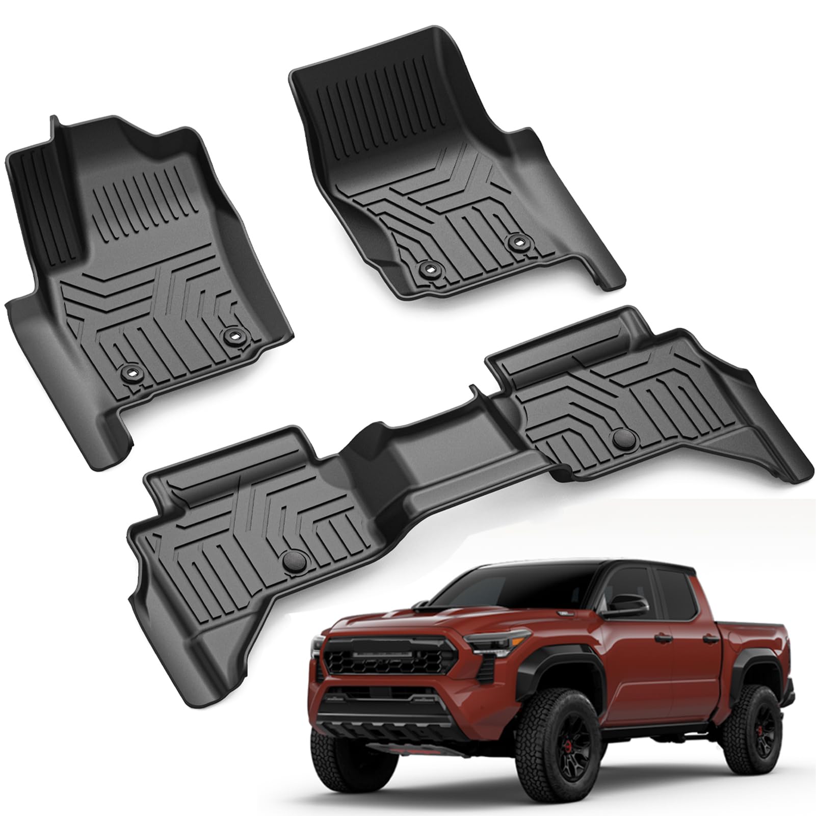 bestview floor mats for 2024 toyota tacoma accessories, double cab all weather floor liner tpe custom front & rear 2 rows full set anti-slip mats