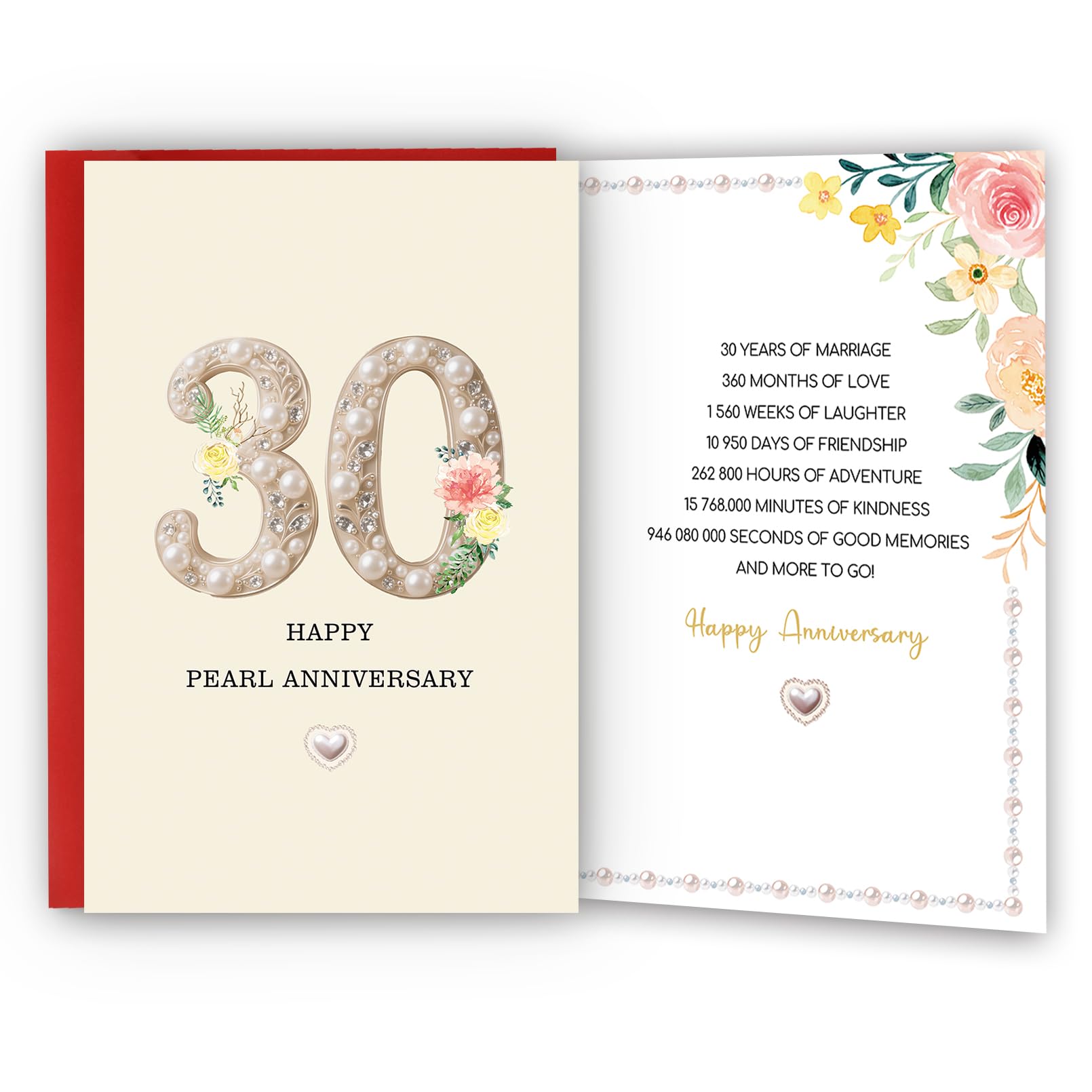 Bestmelo 30th Anniversary Card,30th Wedding Anniversary,30 Year Anniversary Card Gifts,Happy Pearl Anniversary,8x5.3 Inches,Double-Sided