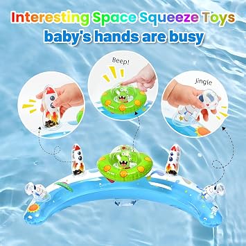 Baby Pool Float with Canopy & Toy Console,Adjustable Safe Seat,Removable UPF50+ Sunshade,Infant Pool Float for 6-36 Months,Baby Floaties 6-12 Months with Safety Handle & Rope for Pool,Sea