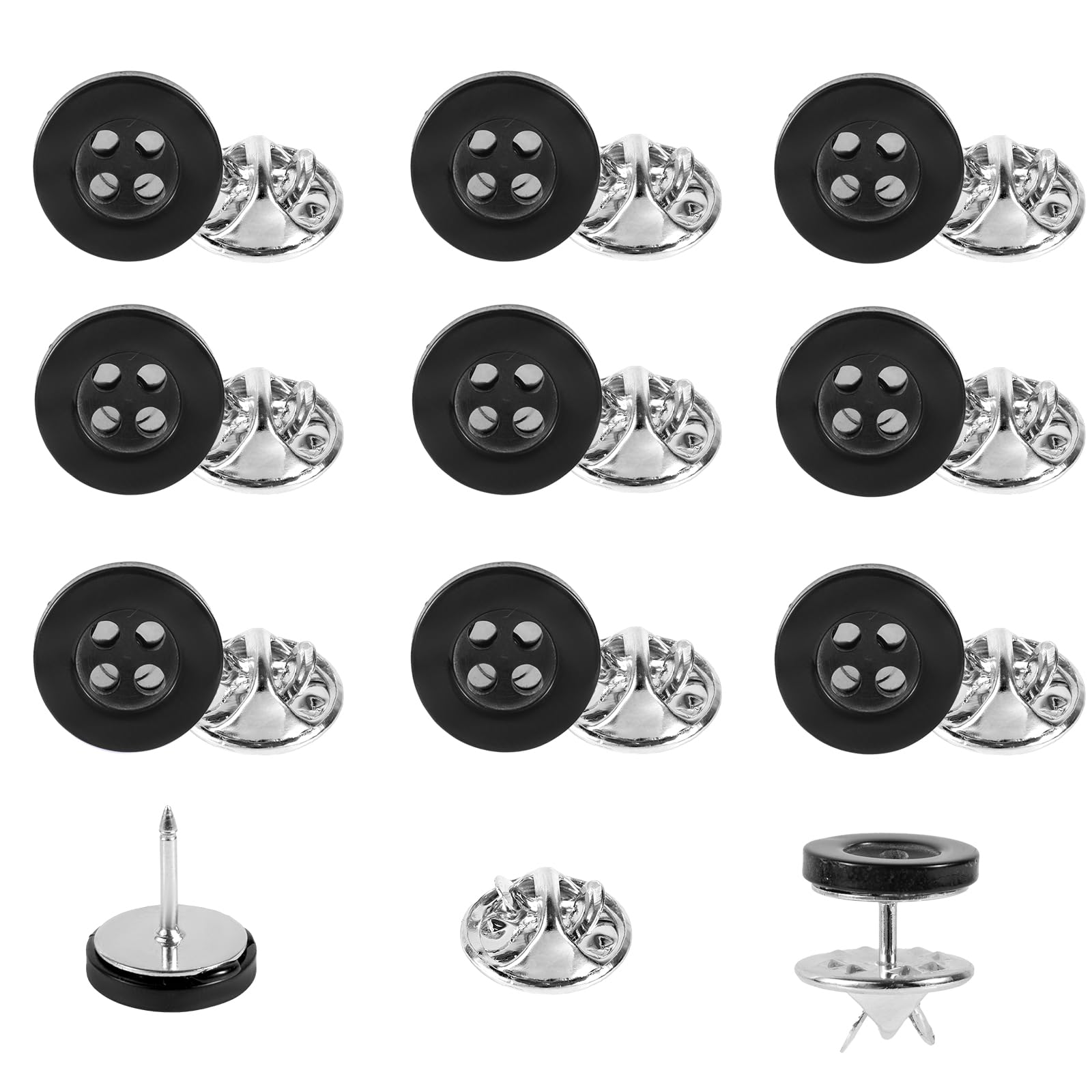 10 Sets 11mm No Sewing Shirt Buttons, 4-Hole Resin Decorative Button Pins Detachable No Sew Buttons for Women Men Clothes Cardigans Shirt Dress Sweaters DIY Crafts (Black)