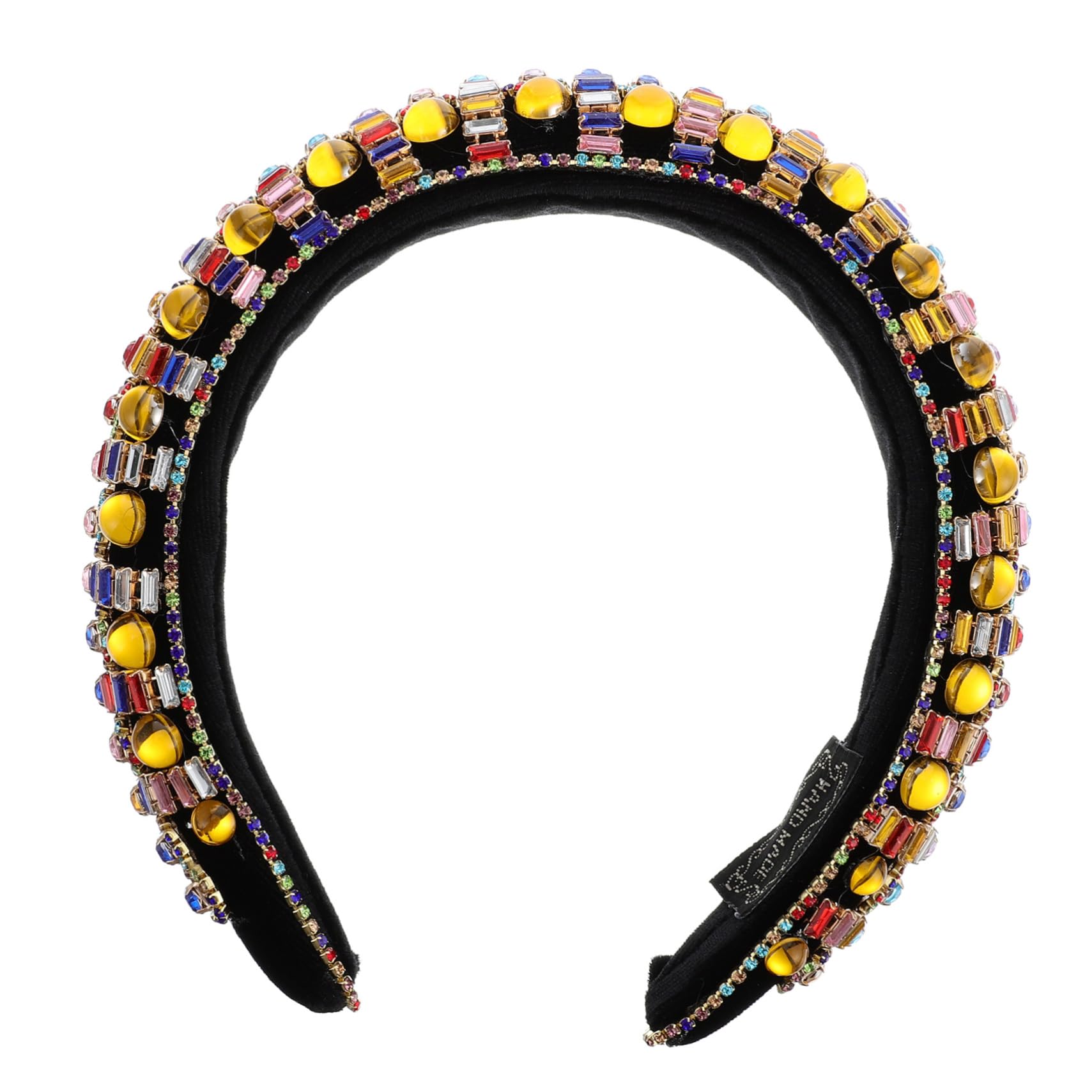 Diadema Ancha de Gemas de Imitación Amarilla para Mujer | Acolchada, Diseño Vintage Cristales, para Vestido de Noche y Uso Diario
