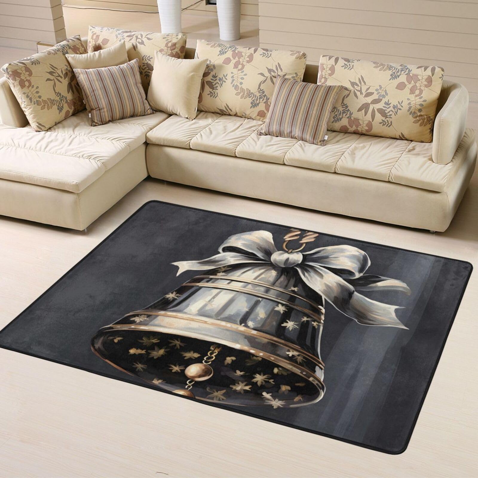 Tapis rectangulaire noir Mexpekil 120x160 cm salon chambre décoration cloche de Noël moderne