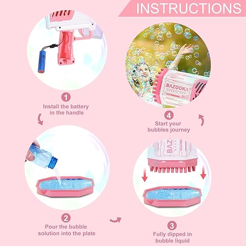 Miniatura 6 de Ametralladoras de burbujas pistolas de burbujas con luz solución de burbujas máquina de burbujas de 69 agujeros para niños y adultos regalo de