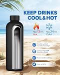 Bouteille d'eau isolée avec couvercle, 25 oz Bouteilles d'eau en en acier inoxydable métal réutilisables pour les voyages, sports, gymnastique, plein air (noir)