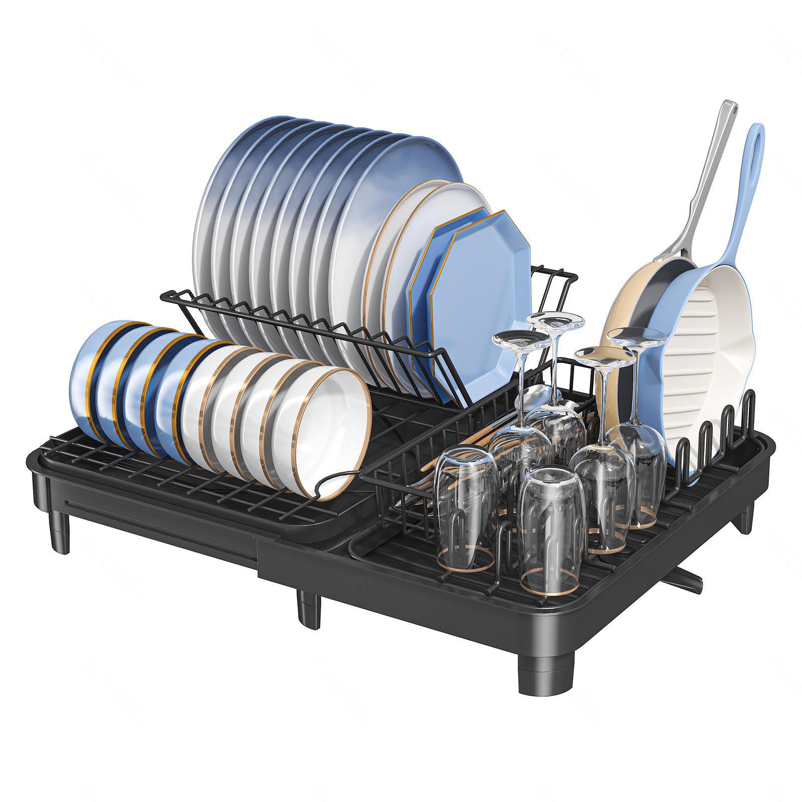 Scolapiatti,scolapiatti Estensibile di Grandi Dimensioni,scolapiatti Multifunzionale da Cucina,Organizer per scolapiatti con beccuccio scolo e Set