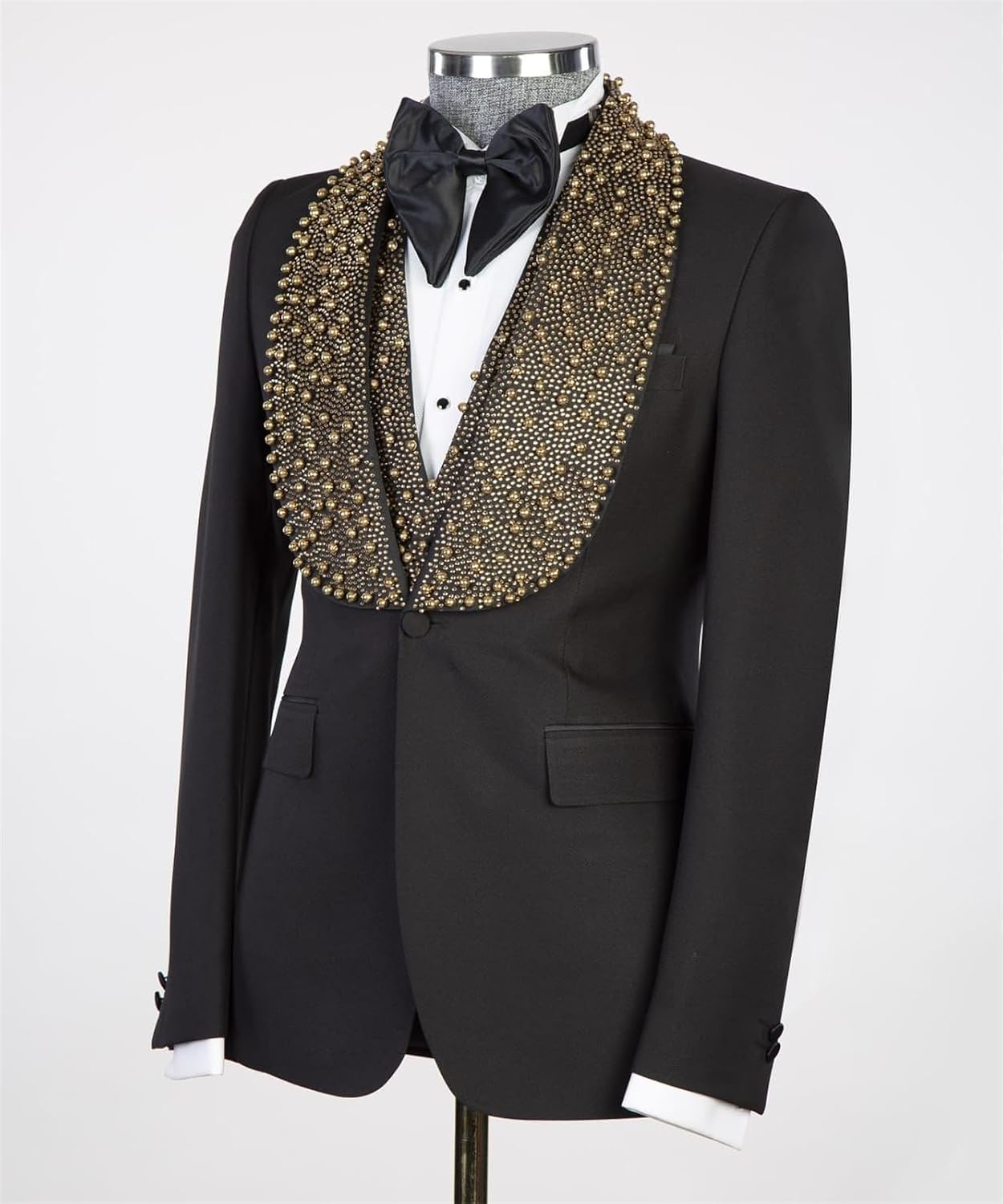 Men's Luxury 3 Piece Dinner Tuxedo Suit Slim Fit Shawl Lapel Shiny Sequin Pearls Blazer Jacket Vest Pant Outfit