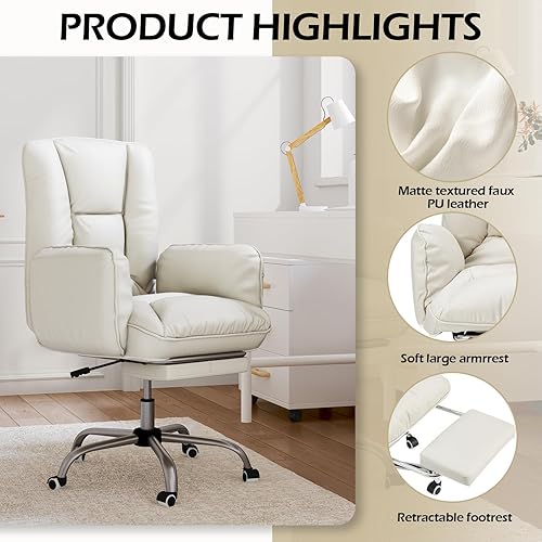 Miniatura 5 de EROMMY Silla de oficina, silla de juegos de altura ajustable con respaldo inclinado, reposabrazos suave y reposapiés, diseño ergonómico destacado,