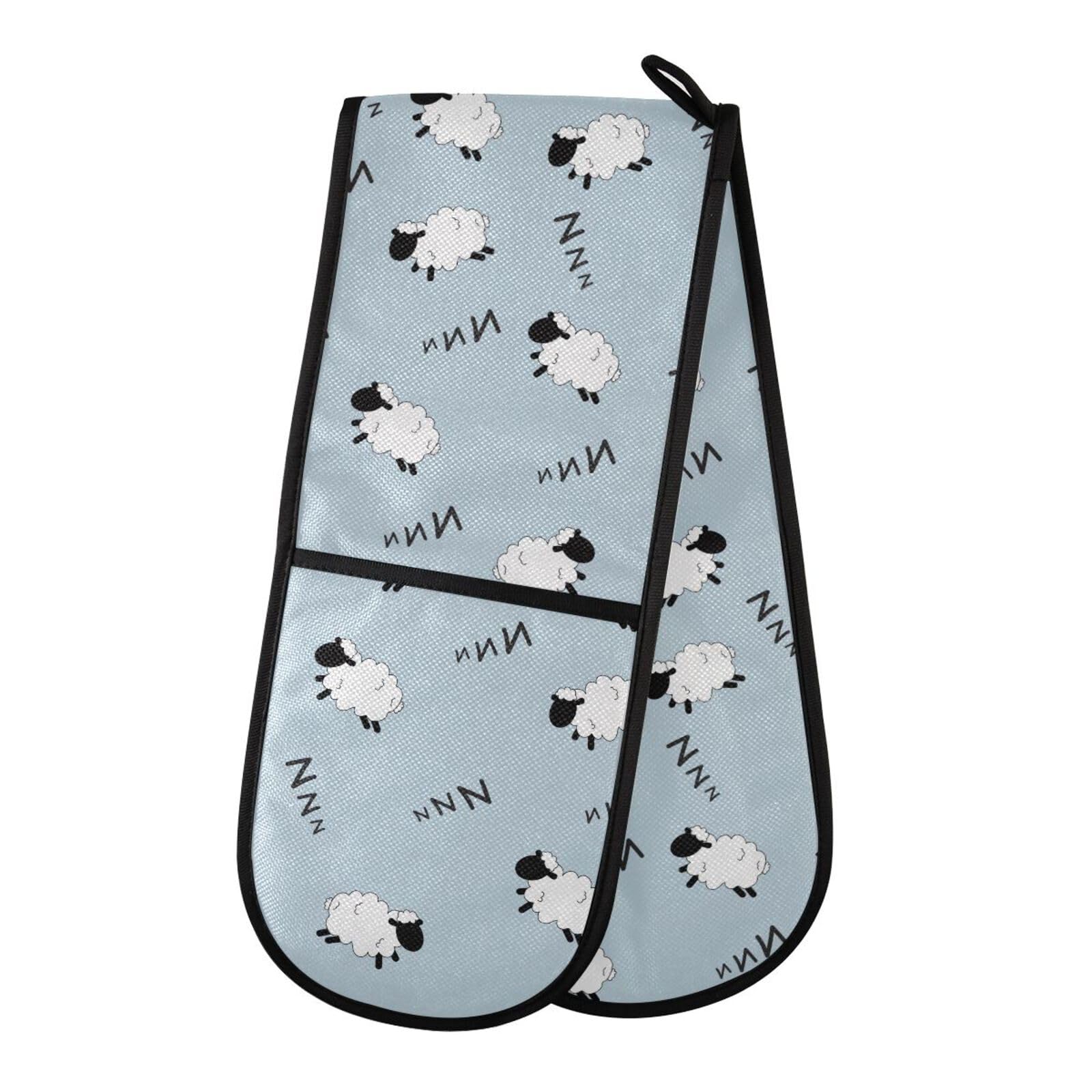 Double Oven Gloves Sleepy Sheep Blue Heat Resistant Pot Holder โ image 1