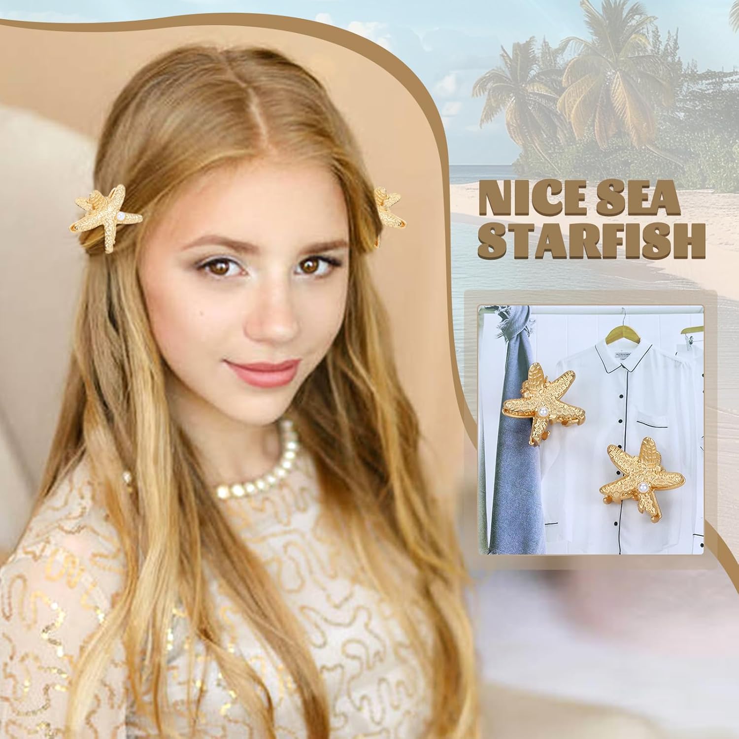 12 Pieces/6 Pairs Gold Metal Small Shell Conch Leaf Hand Starfish Hair Claws Clips Beach Party Hair Accessories for Women Girls Teens Kids - Image 6