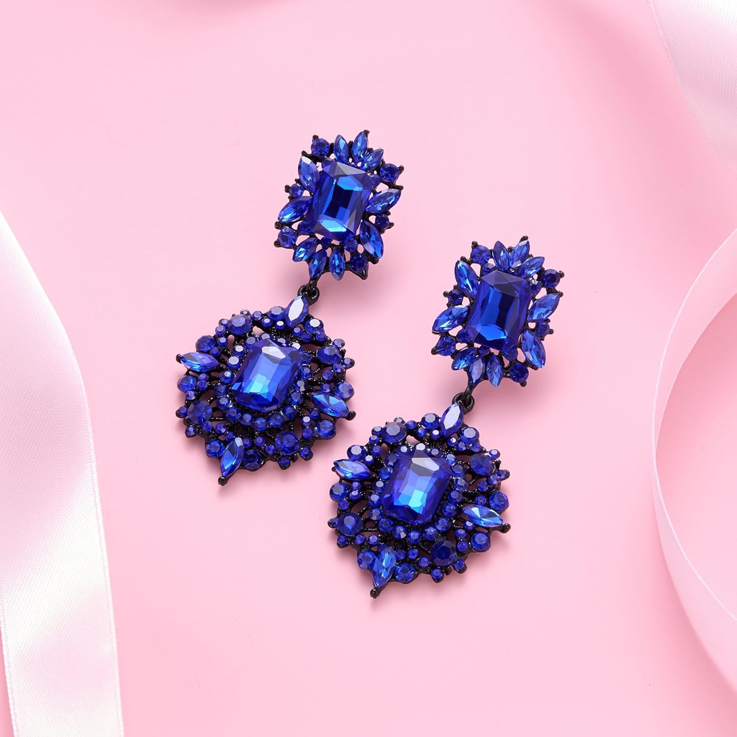 Flyonce Women's Rhinestone Crystal Wedding Art Deco Vintage Style Gatsby Chandelier Dangle Earrings - Image 4