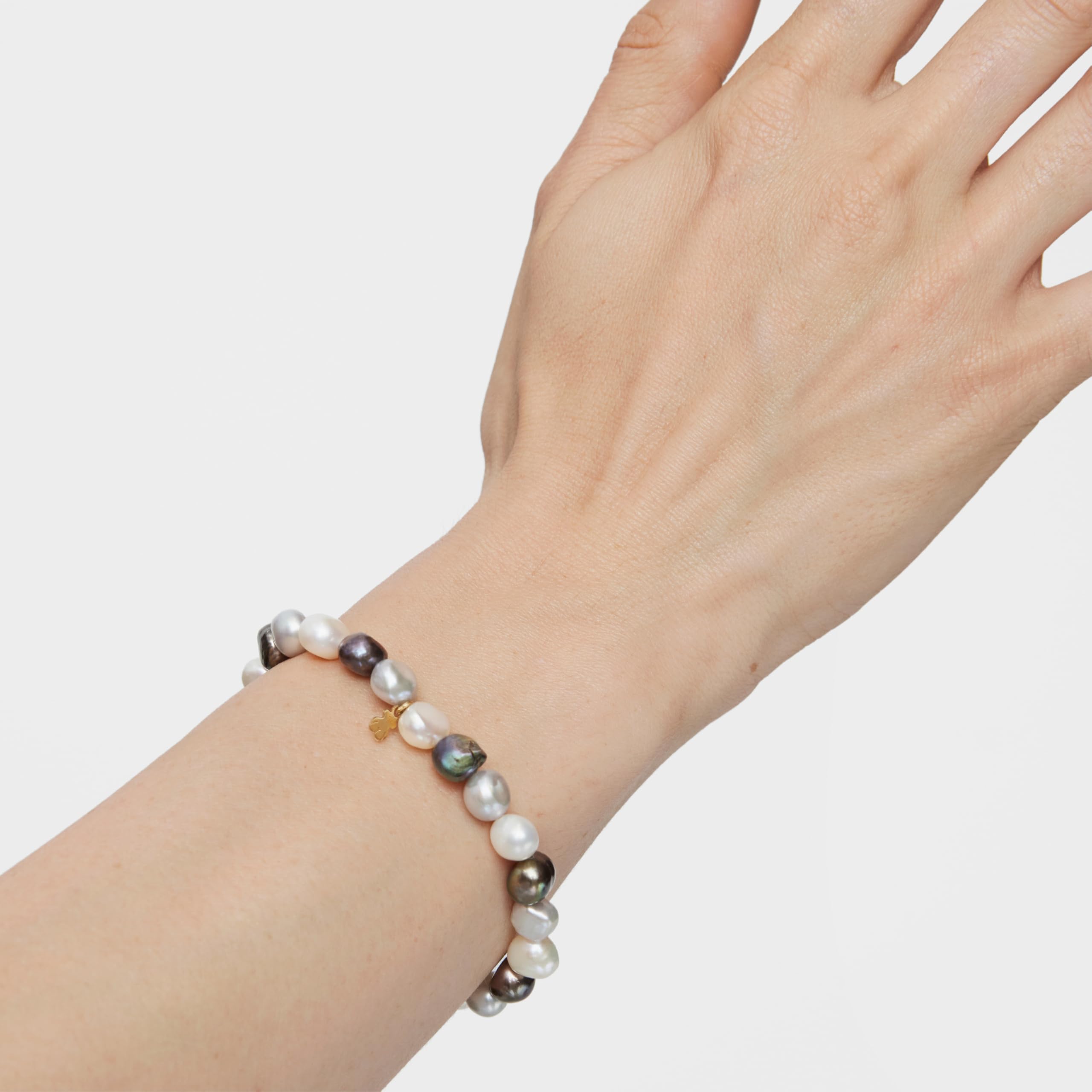 TOUS Perlenarmband für Damen mit Bärenmuster aus 18 Karat Gelbgold, 17,5 cm lang, elegant und vielseitig, Perlenkollektion