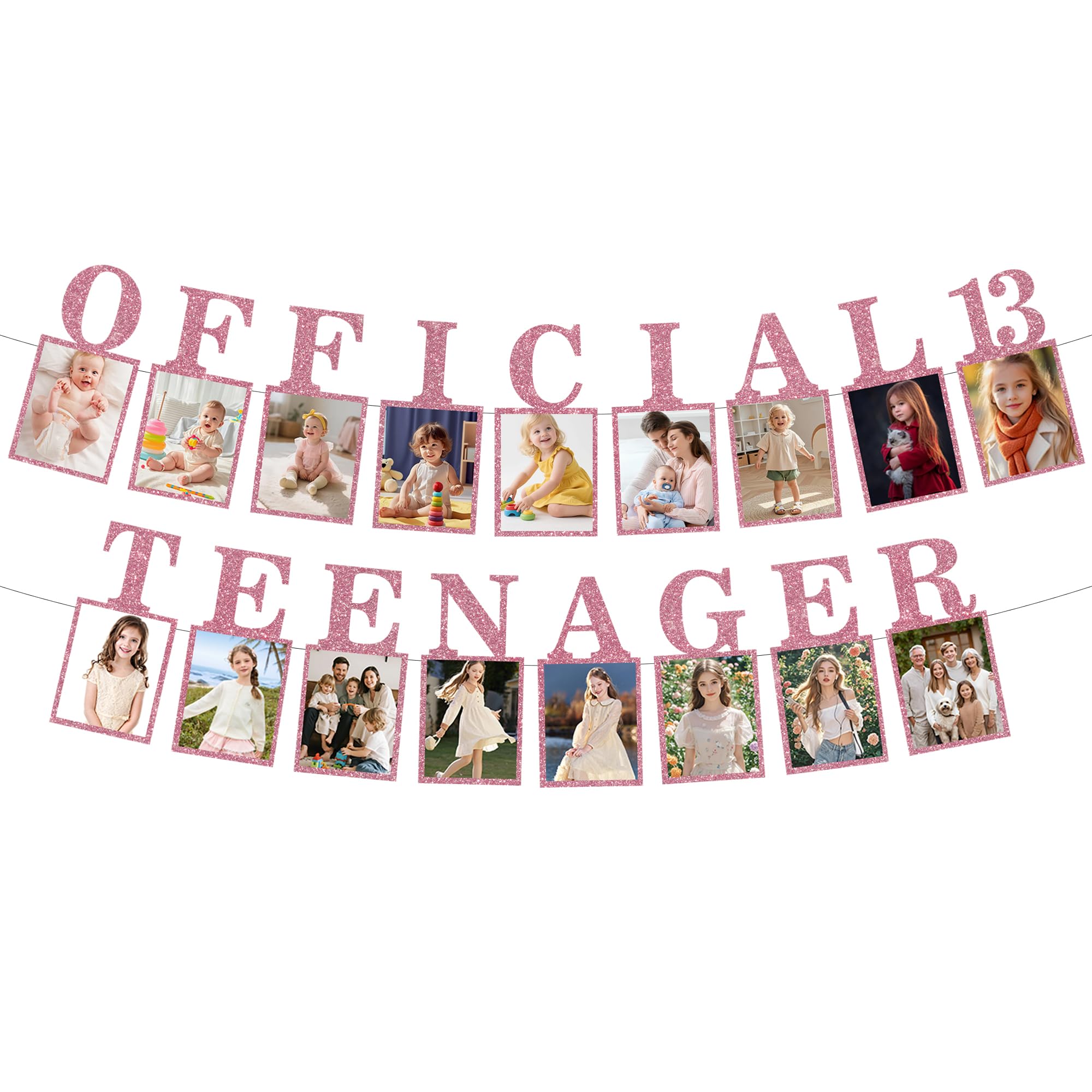 13th Birthday Decorations Photo Banner - Rose Gold Teenager Girl Hanging Official 13 Teenager Banners Picture Decoration Photo Display Bunting for 13 Years Old Girls Party Wall Decor Supplies