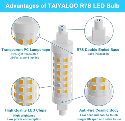 Miniatura 5 de TAIYALOO R7S - Bombilla LED halógena T3 de 3.071 in, 100 W, equivalente a bombilla halógena regulable tipo J lineal de doble extremo para trabajo,