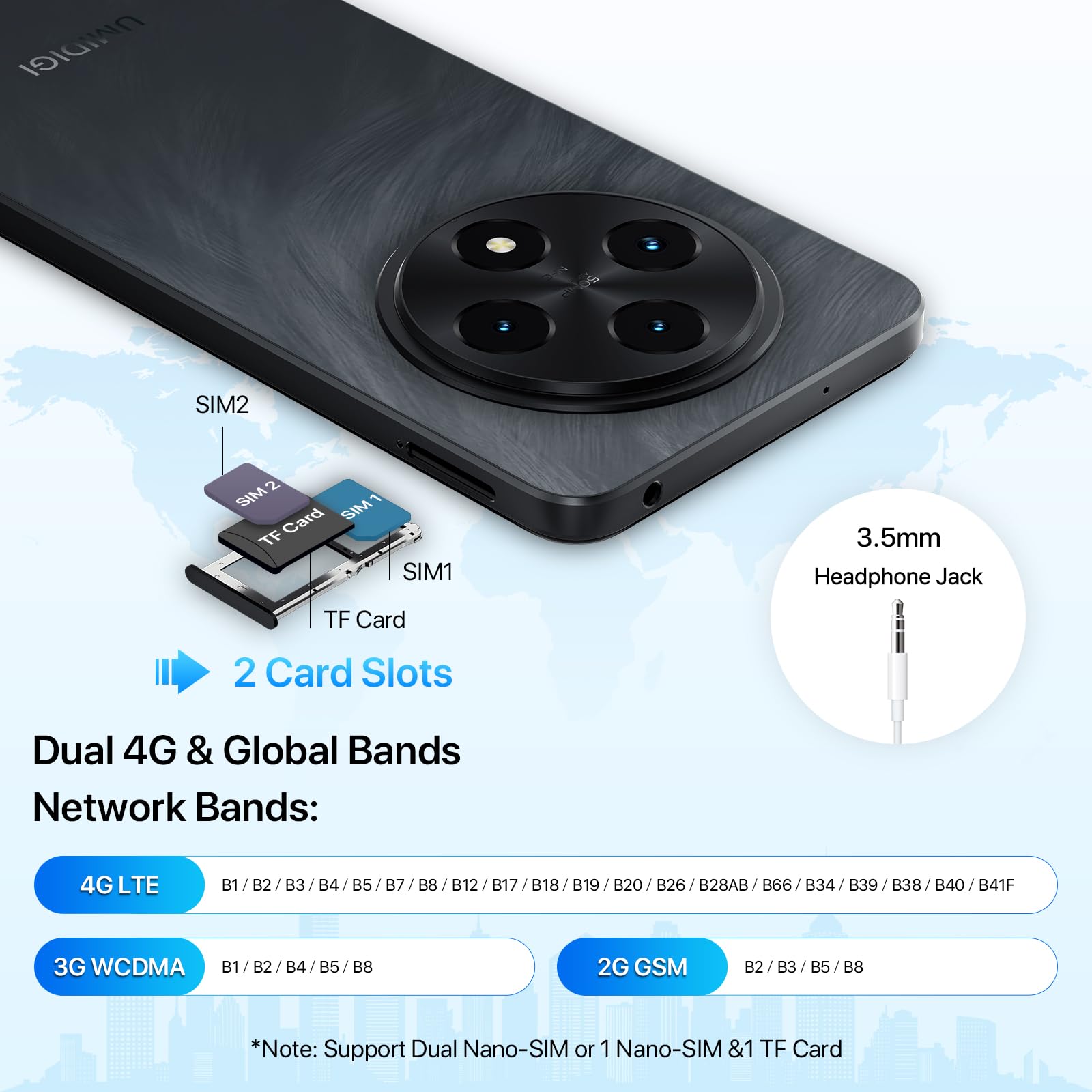 UMIDIGI G100 Unlocked Cell Phone Android 14, 6.9" HD+ 120Hz,Octa-core 12GB +128GB Expand 1TB,GPS Unlocked Smartphone,6000mAh,50MP Triple Camera,Dual 4G LTE Phone, NFC,AI Face Unlock,OTG,Black