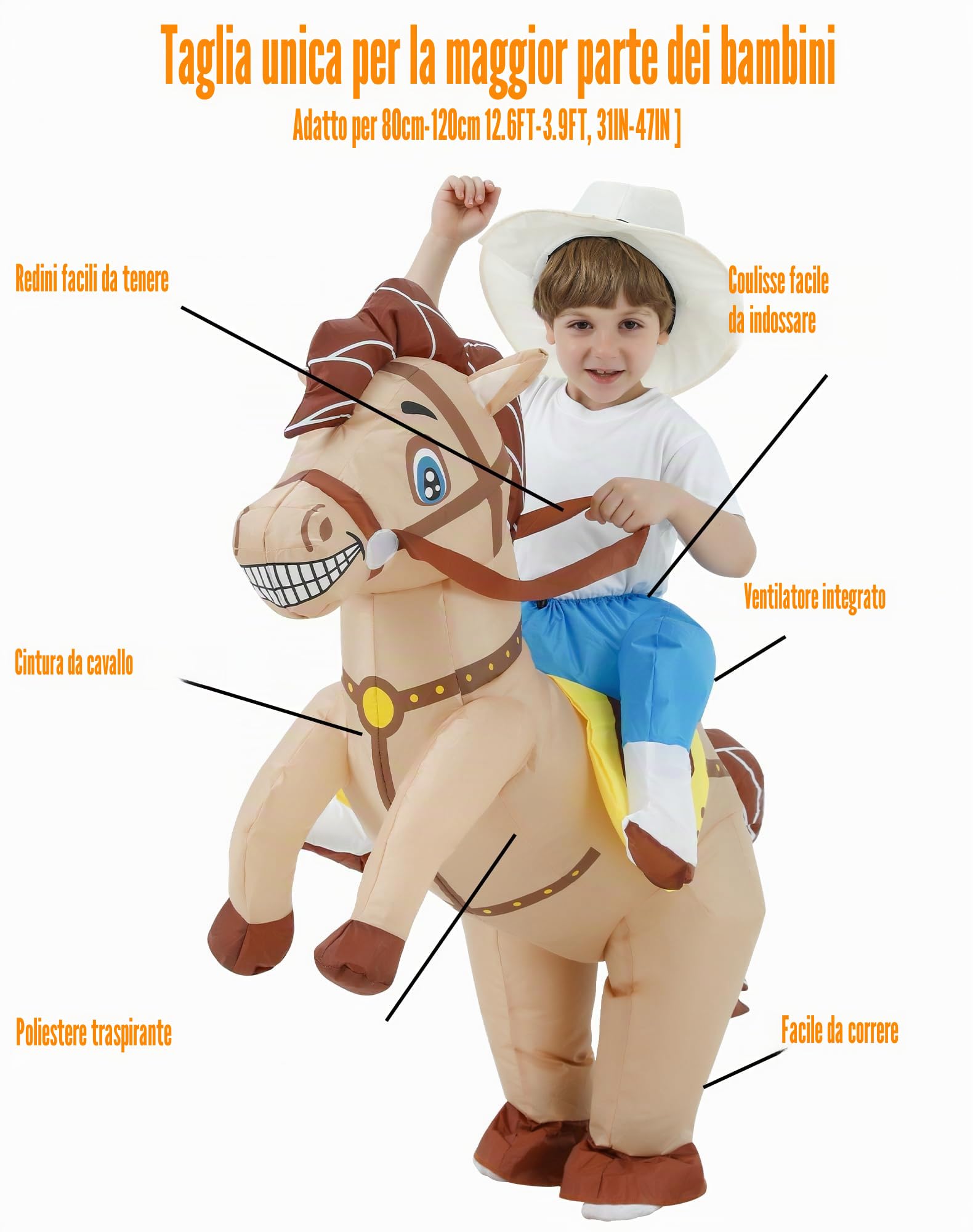 Costume Gonfiabile da Cavallo, Costume Divertente da Cowboy a Cavallo, Perfetto per Halloween, Natale, Carnevale, Cosplay e Feste a Tema