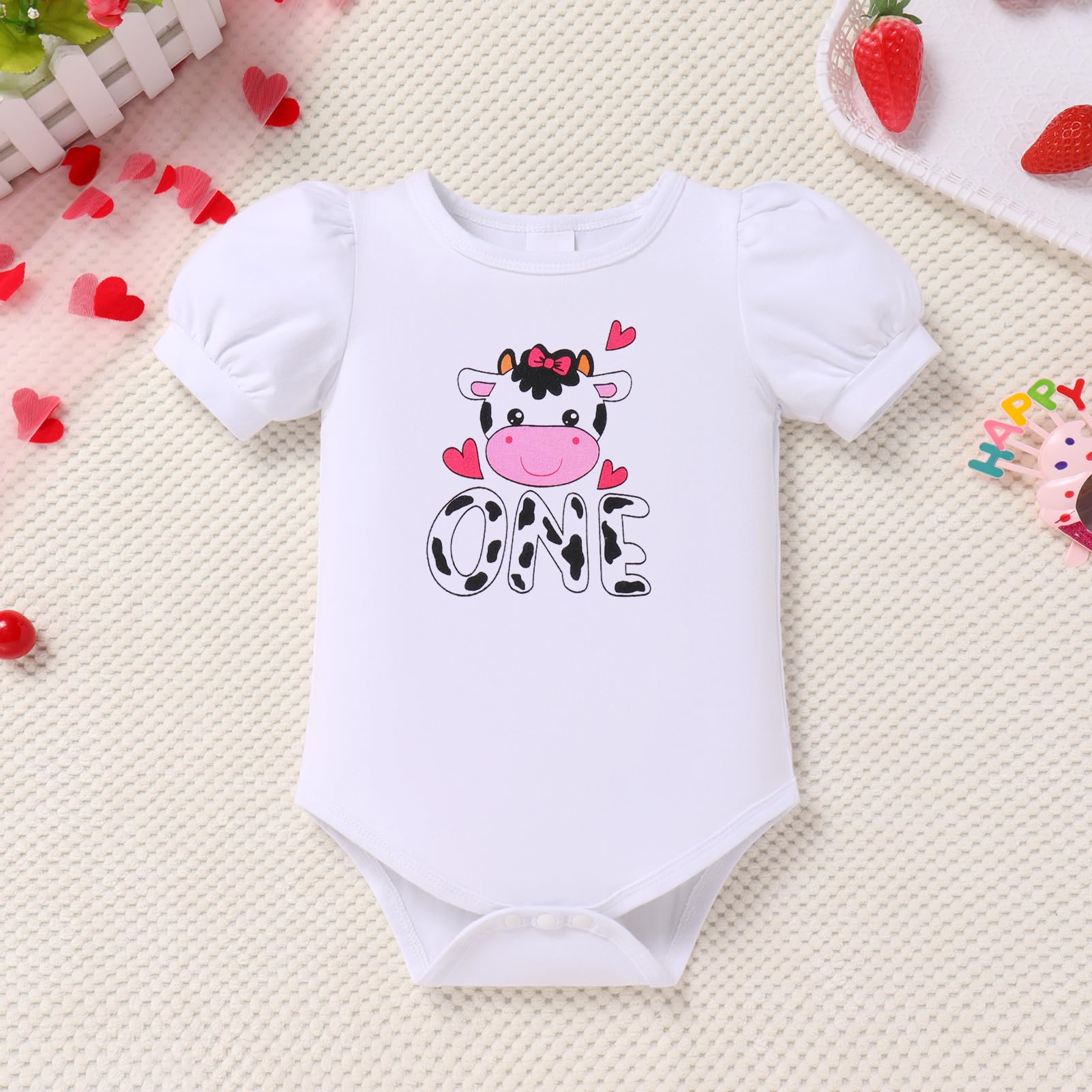 FYMNSI Baby Mädchen 1. Geburtstag Kuchen Smash Outfit Kurzarm Strampler Tutu Rock Stirnband 3-teiliges Set
