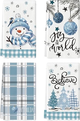 Miniatura 8 de Artoid Mode Toallas de Cocina y Paños de Cocina Navideños Negros y Rojos con Árbol de Navidad y Muñeco de Nieve, 18x26 Pulgadas, Toallas de Mano