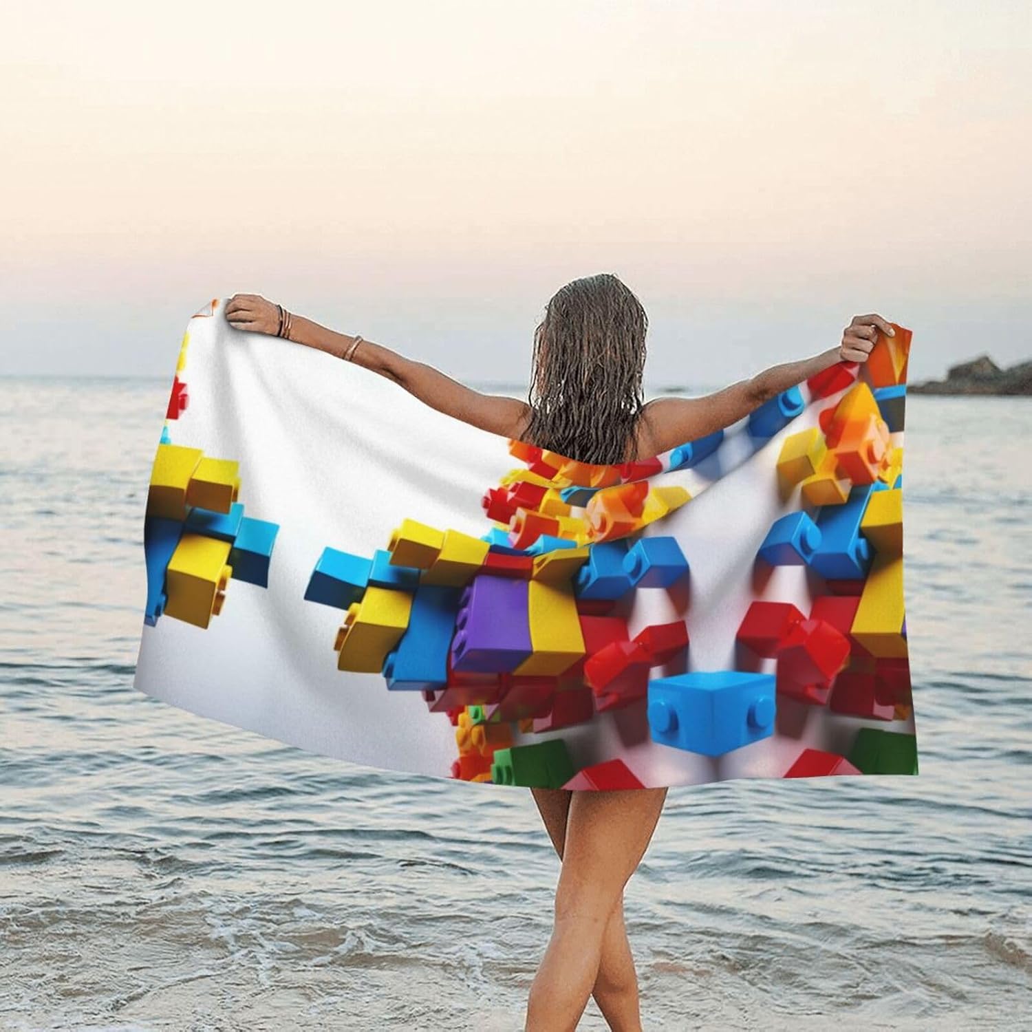 Colorful Building Blocks Printed Microfiber Towel,Camping Towel,Fast Drying Towel,Soft Lightweight for Gym,Hiking,Yoga,Backpacking