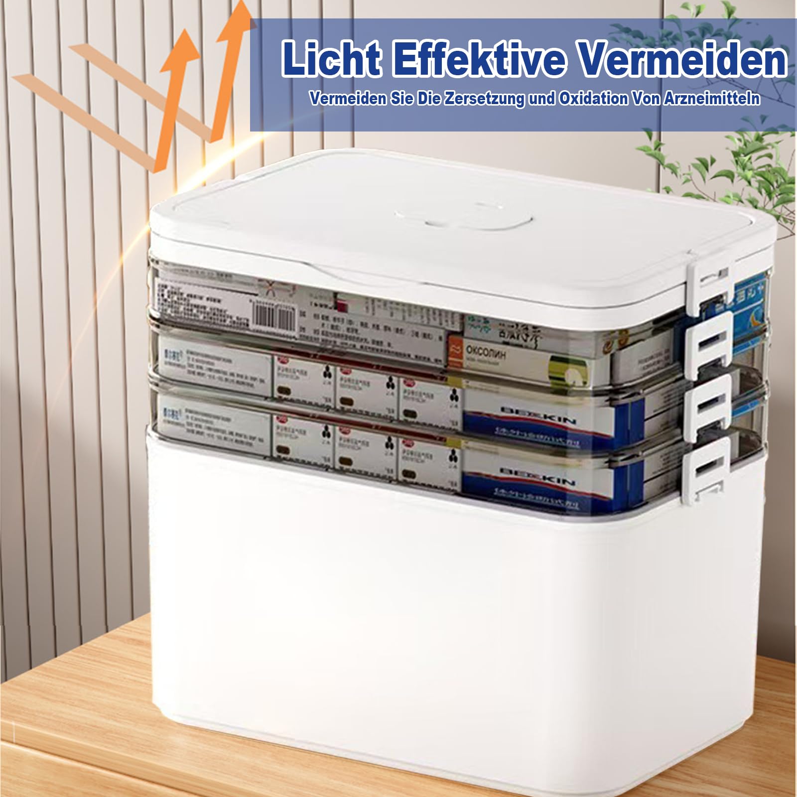 40,5 x 22 x 32 cm grande 4 capas organizador de medicamentos – Caja de medicamentos con tapa, armario transparente para medicamentos, primeros auxilios, hogar y farmacia