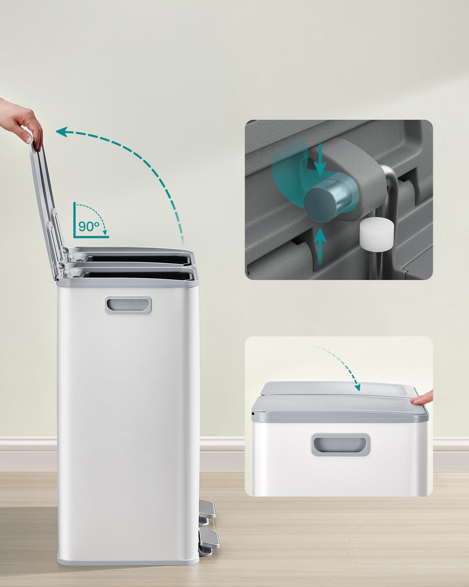 SONGMICS prullenbak, 2 x 30 liter, 2 vakken, afvalscheidingssysteem, pedaalemmer, keukenafvalbak, 15 vuilniszakken, metaal, scharnierende deksel, soft close, luchtdicht, groengrijs LTB60GS SONGMICS prullenbak, 2 x 30 liter, 2 vakken, afvalscheidingssysteem, pedaalemmer, keukenafvalbak, 15 vuilniszakken, metaal, scharnierende deksel, soft close, luchtdicht, groengrijs LTB60GS
