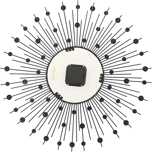 Miniatura 4 de Reloj de pared moderno con forma de flor de cristal 3D, 23.62 pulgadas, espejo plateado de metal vintage, brillante, con tachuelas de diamantes,