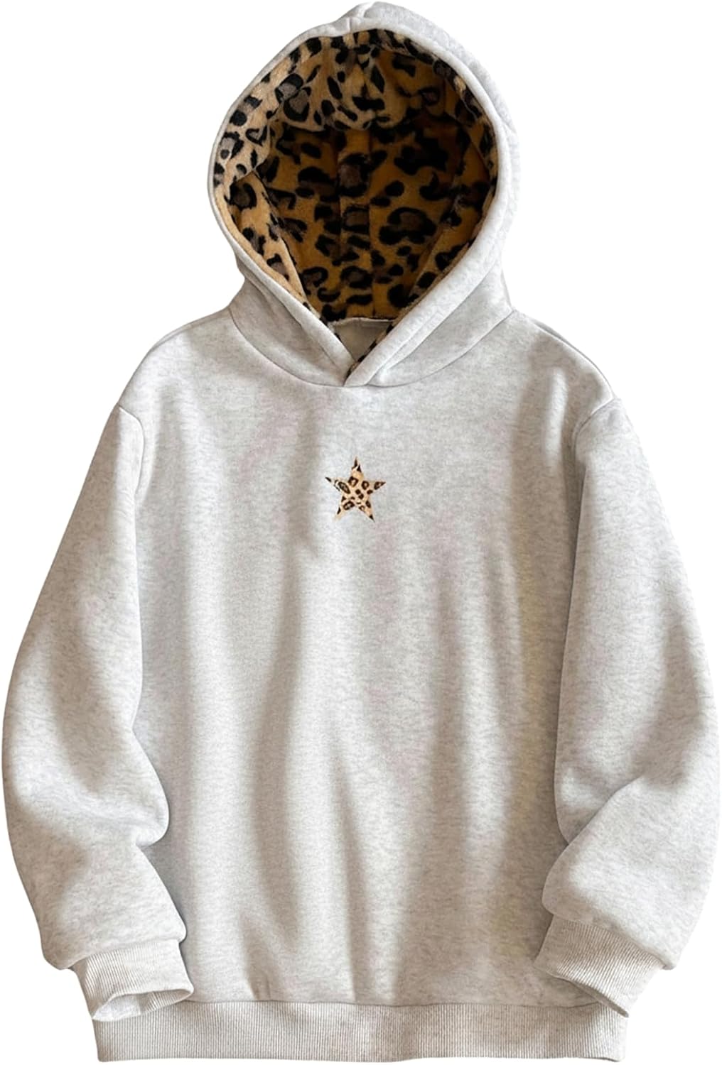 COZYEASE Girl's Graphic Camo Hoodie Long Sleeve Drop Shoulder Hooded Sweatshirts Loose Vintage Pullovers Grey Cheetah 13Y