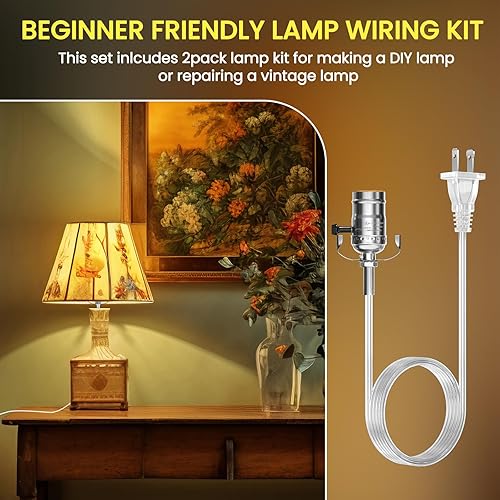 Miniatura 2 de Paquete de 2 kits de recableado de lámpara, kit de reparación de lámpara antigua, kit de repuesto de lámpara de mesa con enchufe de lámpara E26,