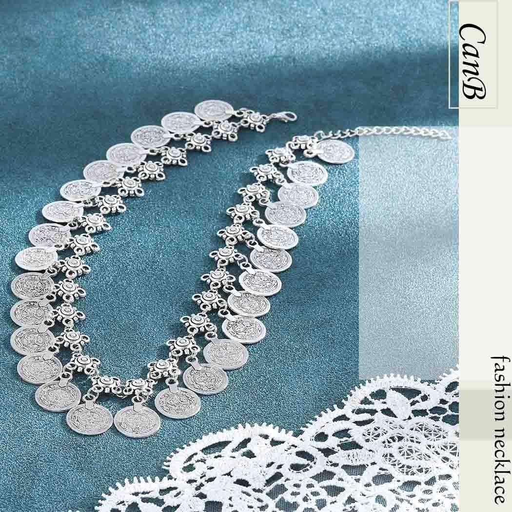 CanB Gypsy Coin Pendant Necklace Fashion Turquoise Silver Statement Necklace Chain Charm Vintage Necklace Jewelry for Women Girls - Image 6