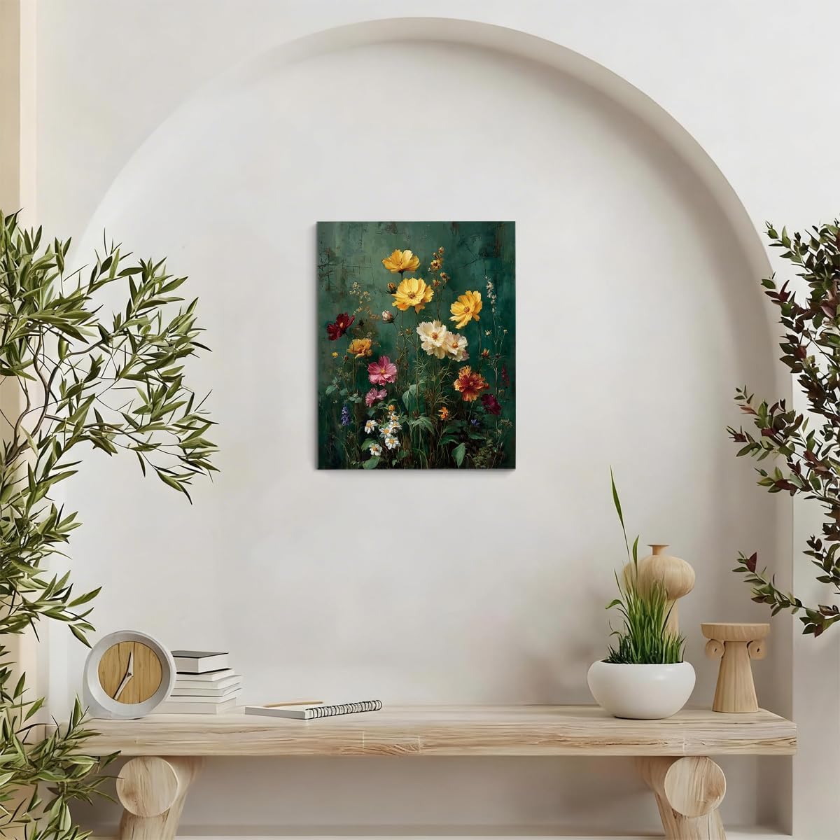 APOHBGV Vintage Floral Canvas Wall Art, Modern Farmhouse Botanical Painting, Elegant Wildflower Decor for Living Room Bedroom Office Study Entryway 8x10 Inch