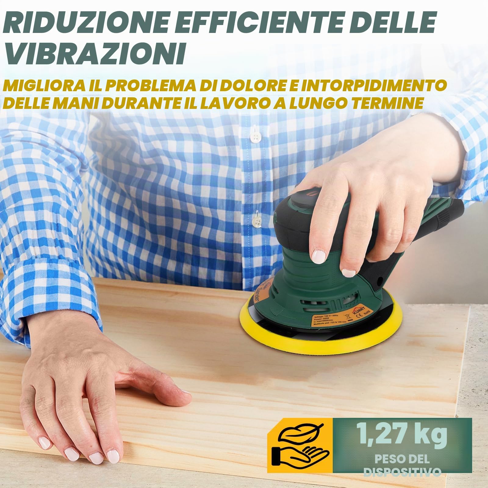 Levigatrice Orbitale Random, Potenza Senza Spazzole da 350W con Plateau Duali da 125/150mm, Velocità Variabile 4000-10.000 RPM, Bestia Senza Polvere per Lavori su Legno, Pavimenti, Auto