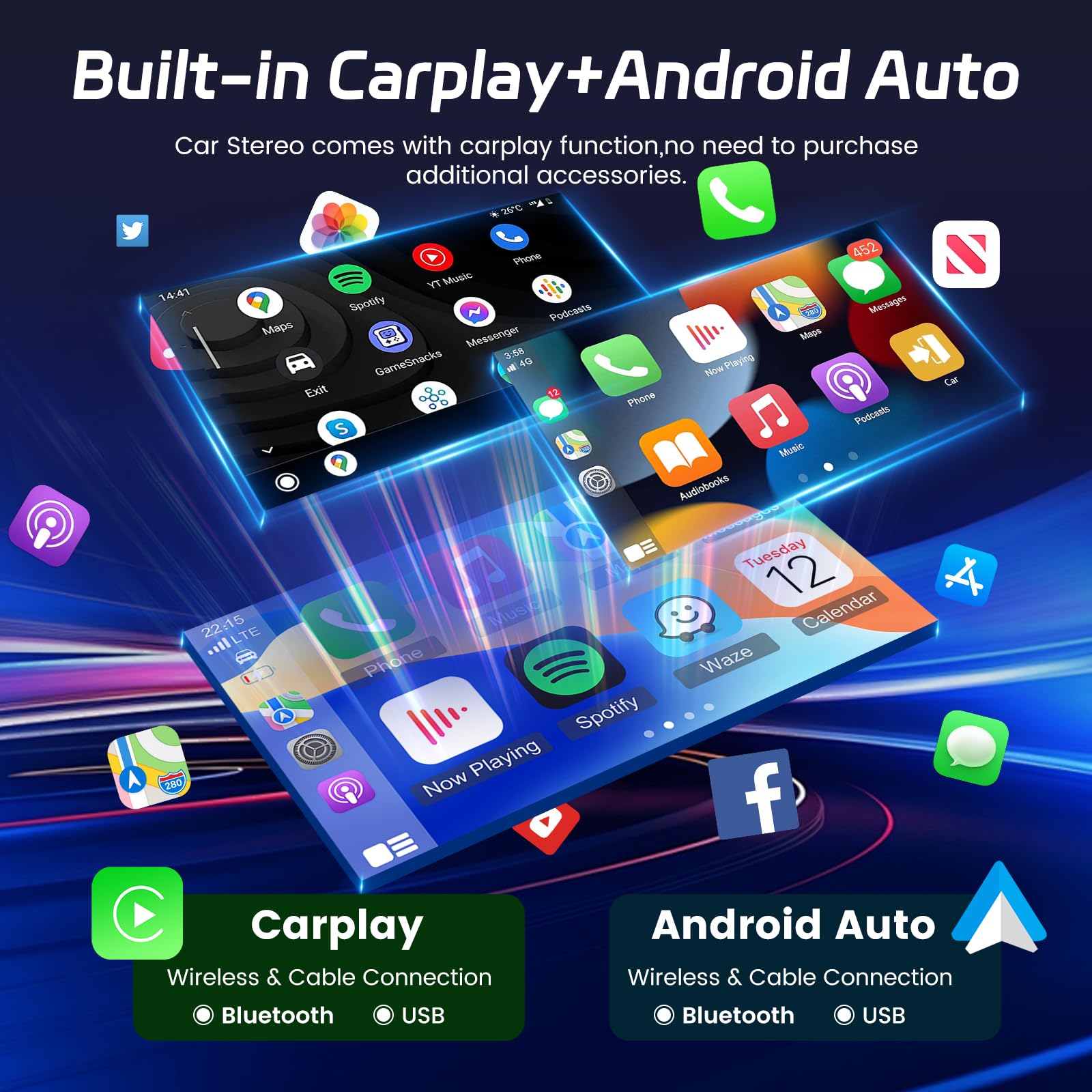 NHOPEEW 8 Core 4+64G 9 pollici Android Radio per Ford Fiesta 2009-2017 - Wireless CarPlay & Android Auto GPS 3D Modello Auto Presentazione SWC FM RDS DSP Schermo Diviso + Telecamera Posteriore
