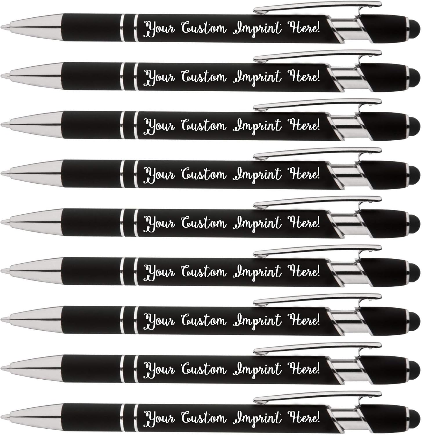 Personalized Pens - Rainbow Rubberized Soft Touch Ballpoint Pen with Stylus Tip is a stylish, premium metal pen, black ink, medium point.- Includes FREE PERSONALIZATION (Box of 12) (Black)