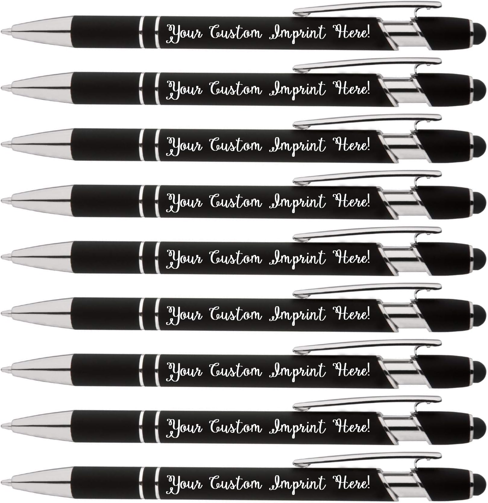 Personalized Pens - Rainbow Rubberized Soft Touch Ballpoint Pen with Stylus Tip is a stylish, premium metal pen, black ink, medium point.- Includes FREE PERSONALIZATION (Box of 12) (Black)