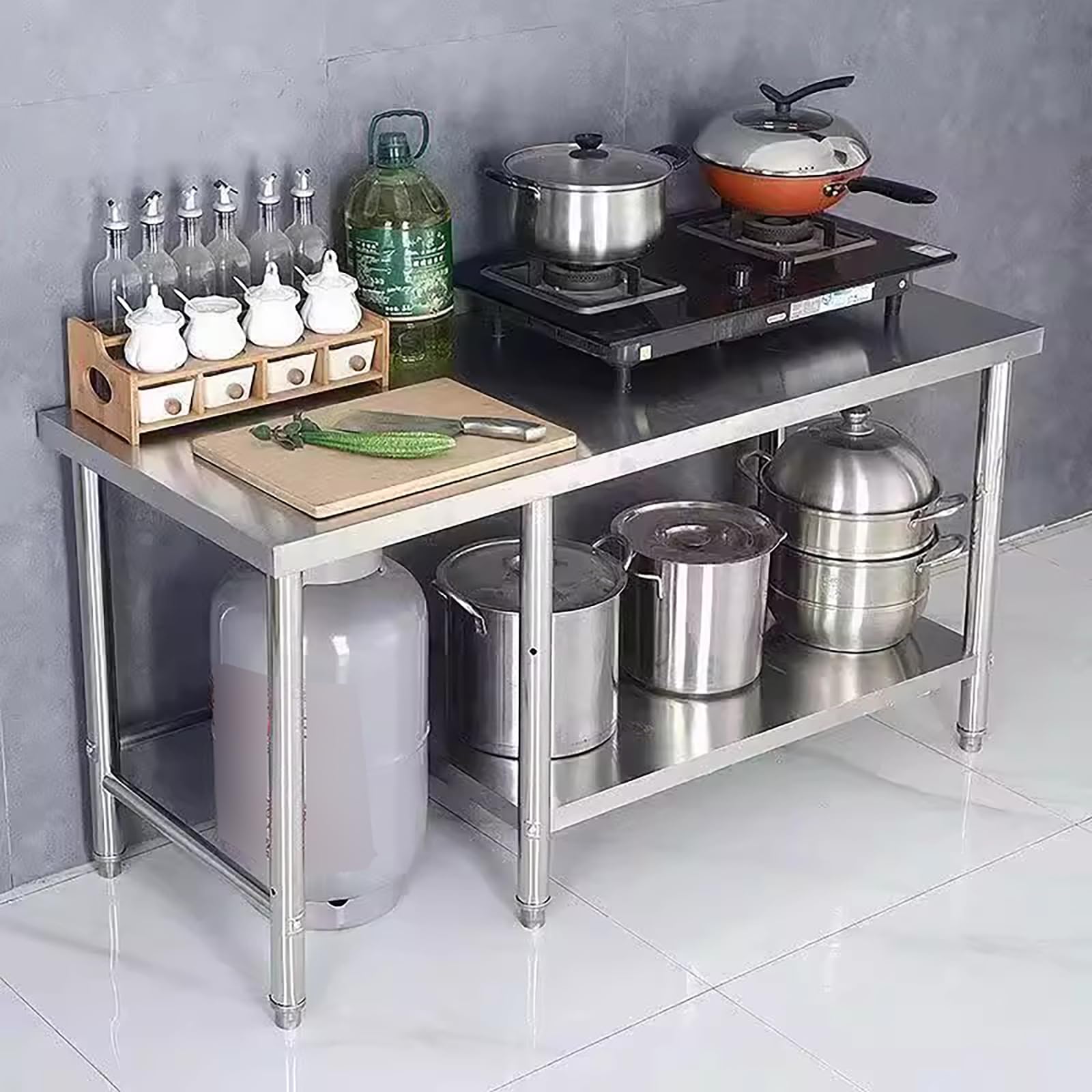 Tavolo Inox da Preparazione, Tavolo da Cucina Commerciale, Banco da Lavoro Inox Cucina, Scaffale in Metallo, Banco da Lavoro per Ristoranti, Hotel, Bar, Ospedali, Scuole,100x40x80cm