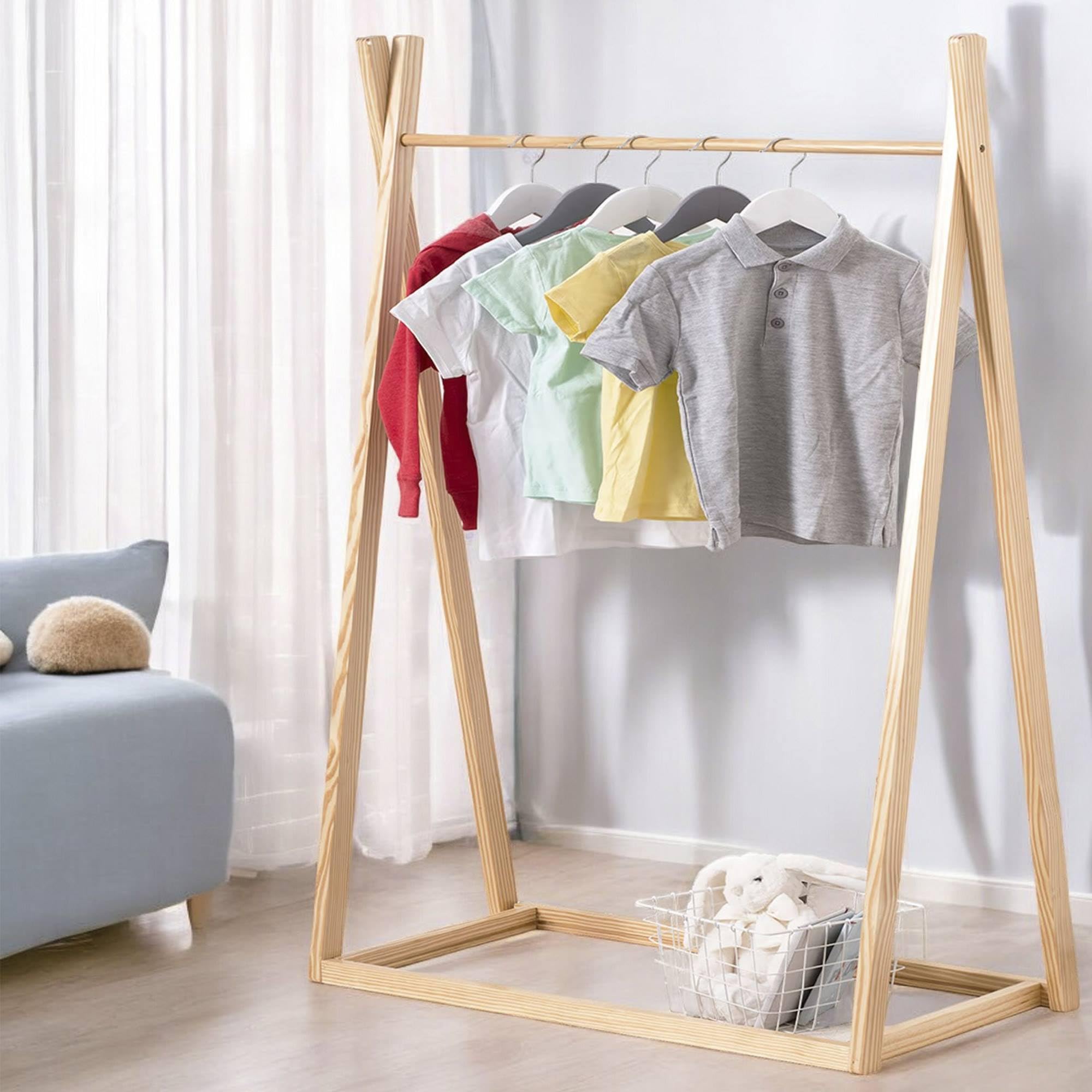 Perchero Infantil de Madera Natural 78x38x126 cm
