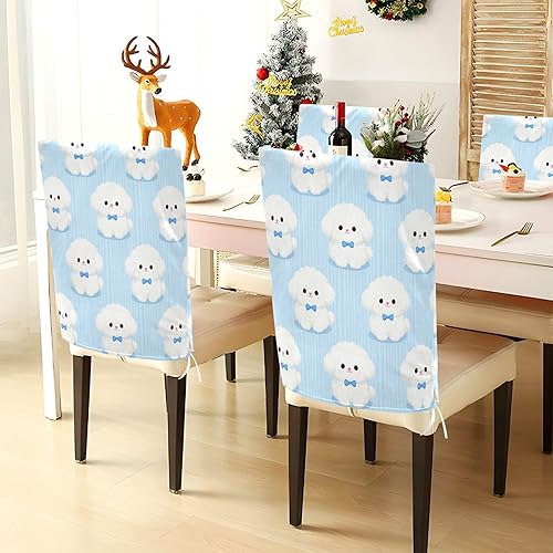 Miniatura 3 de Cute White Bichon Frise Chair Covers for Party Washable for Dining Room Set of 2 decoración Hand Washable Chair Decor cubre sillas para comedor