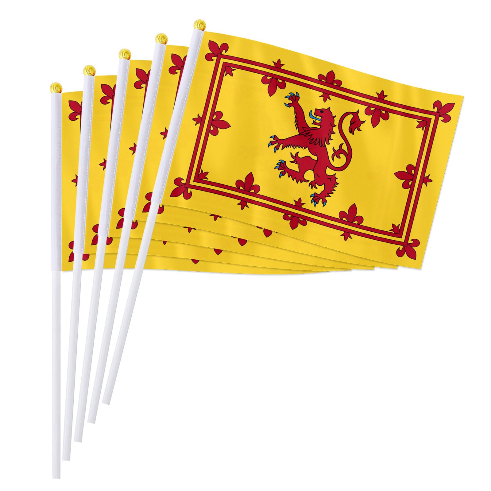 PTEROSAUR 100 Pack Scotland Rampant Lion Handheld Flag, Scottish Royal Small Hand Held Stick Flags (100)